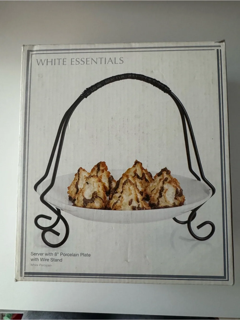 8” White Porcelain Serving Bowl with Decorative Metal Handle